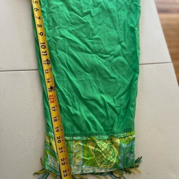 Vtg Paradiso Pull On Cropped Pants 1X  Kelly Green Flowy Boho Beaded Hem beach - Picture 7 of 7